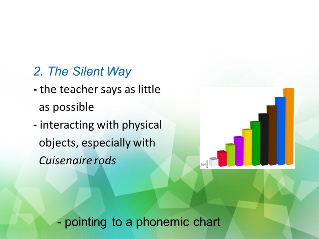 2. The Silent Way - the teacher says as little as possible - interacting